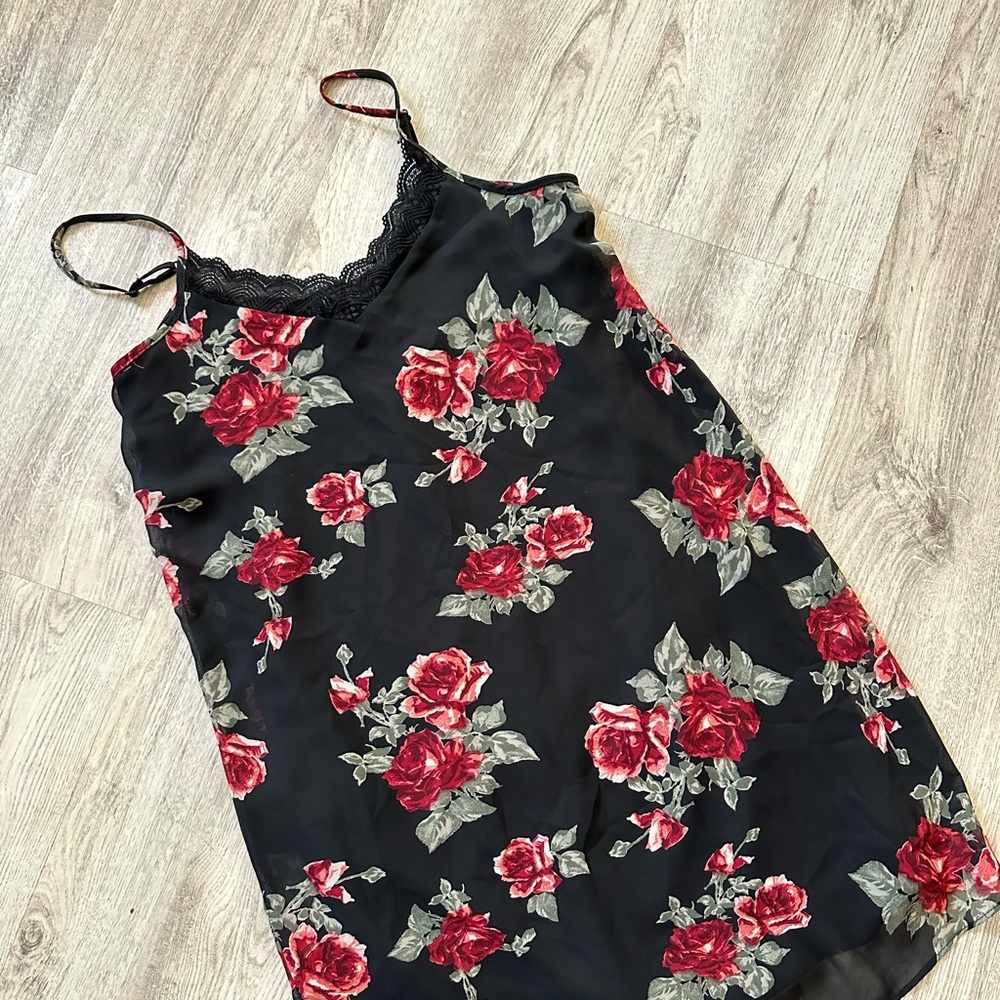 Floral Black and Red Slip Dress 🌹